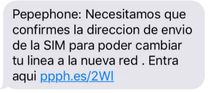 Ejempo de SMS de confirmación de dirección