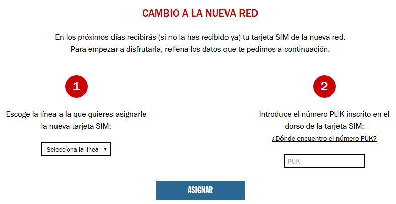 Selecciona la línea e introduce el PUK de la tarjeta que usarás en la misma