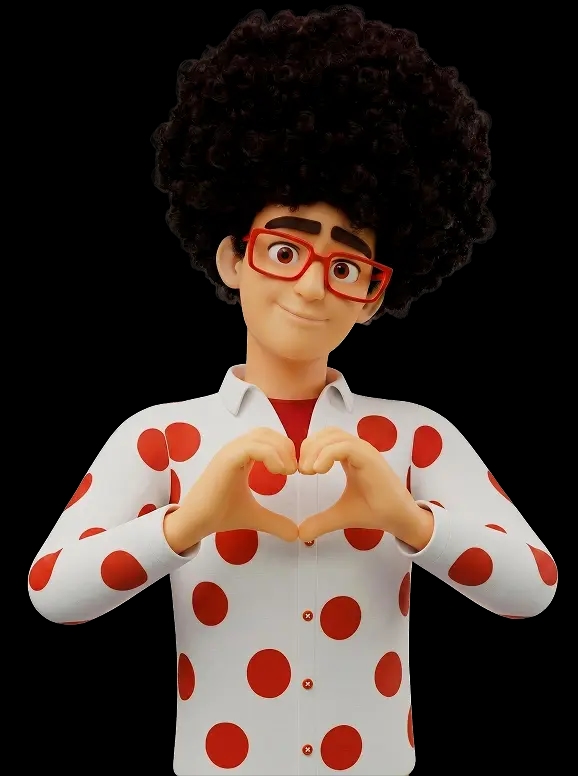 Pepe haciendo un corazón al lado de un brote de planta y una pala